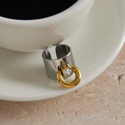 Two Tone Buckle Wide Band Ring