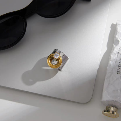 Two Tone Buckle Wide Band Ring