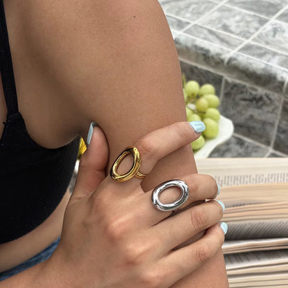 Silver Hollow Oval Statement Ring