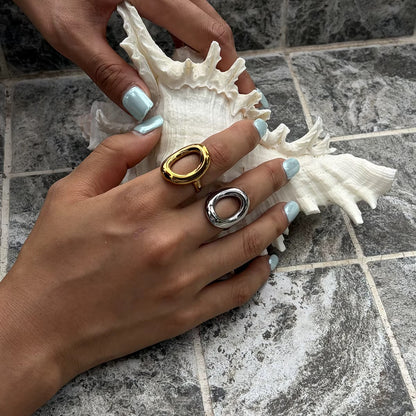Silver Hollow Oval Statement Ring