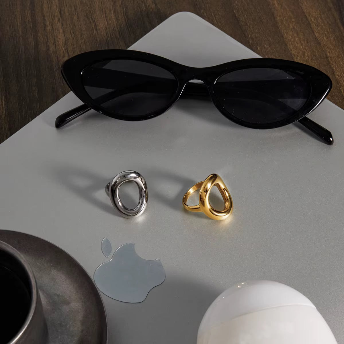 Silver Hollow Oval Statement Ring