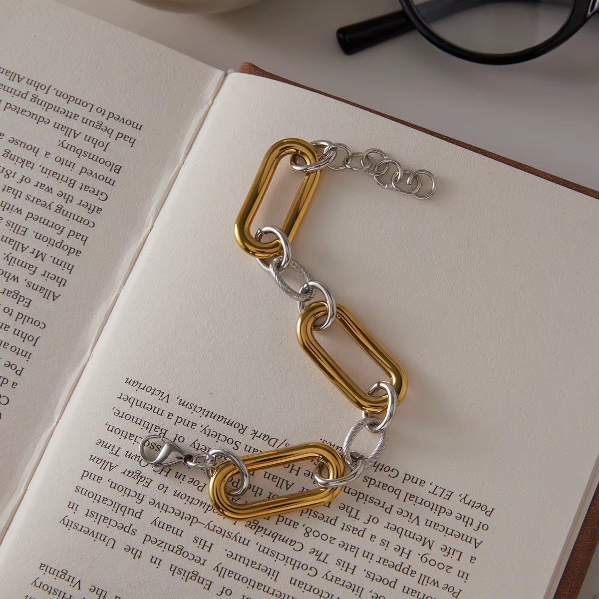 Two Tone Chunky Link Chain Bracelet