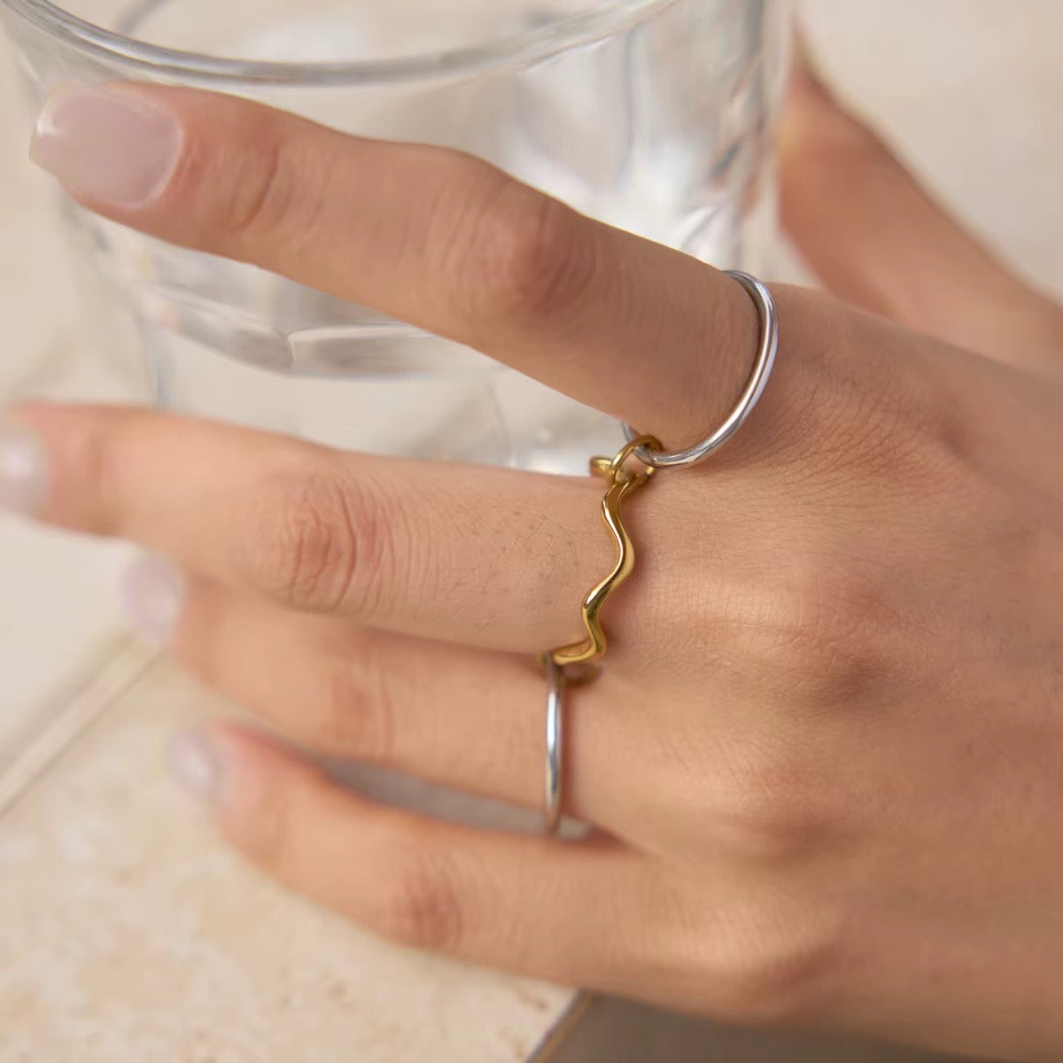 Two Tone Wavy Layers Ring