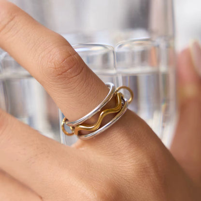 Two Tone Wavy Layers Ring