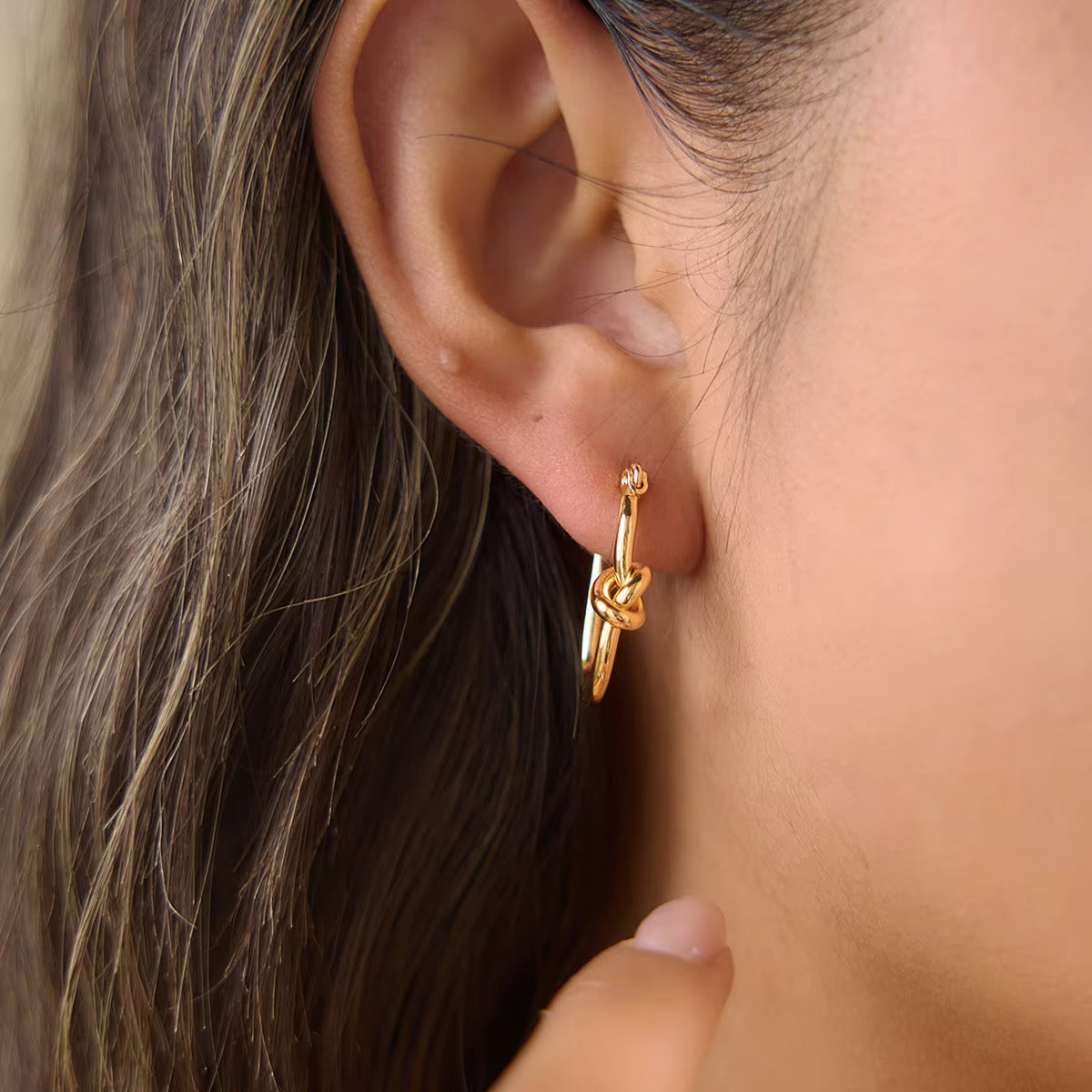 Gold Knot Oval Hoop Earrings