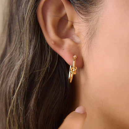 Gold Knot Oval Hoop Earrings