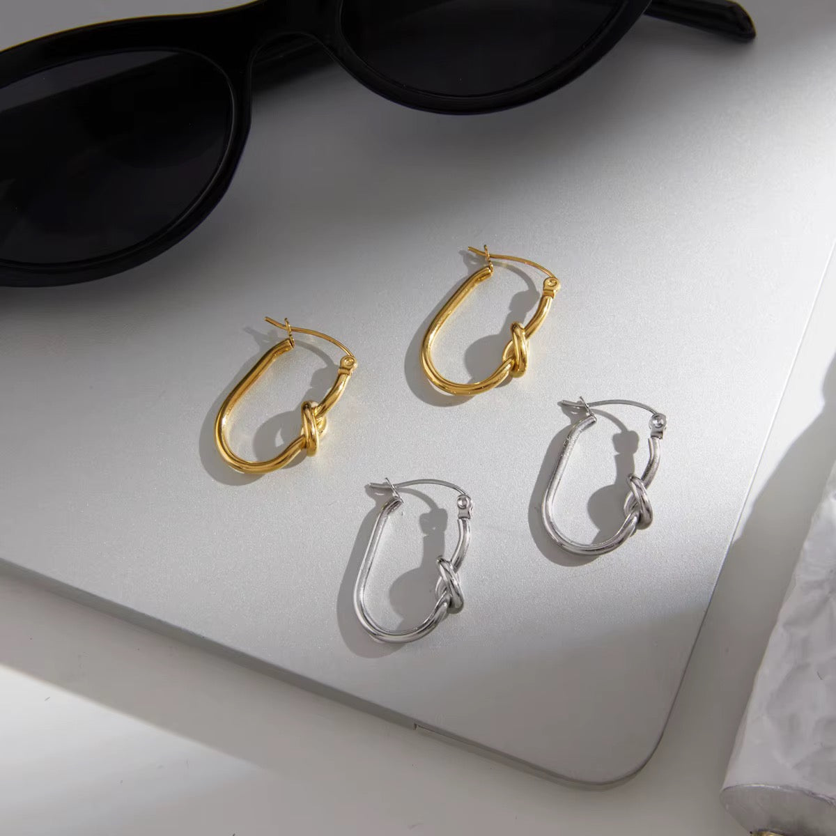 Silver Knot Oval Hoop Earrings