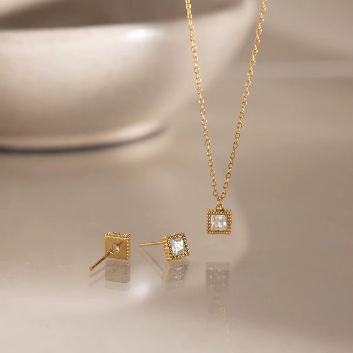 Square Zirconia Stud Earrings