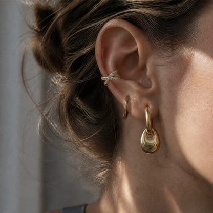 Gold Drop Pendant Small Hoop Earrings