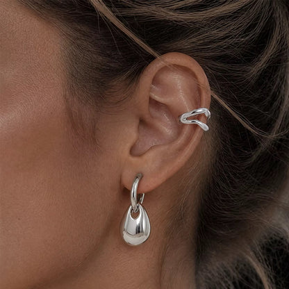 Silver Drop Pendant Small Hoop Earrings
