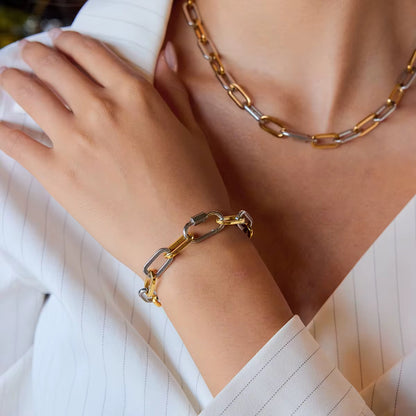 Two Tone Bold Link Chain Bracelet