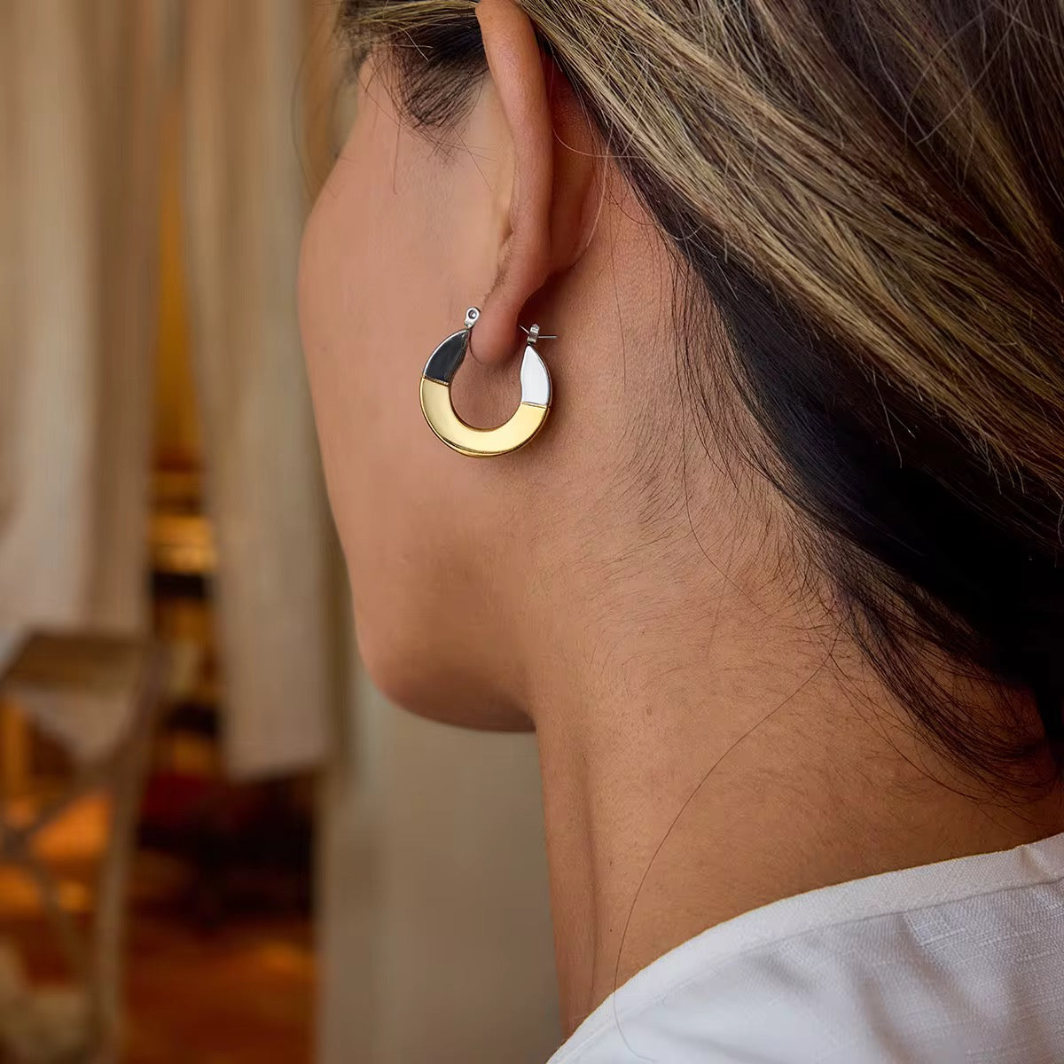Two Tone Chunky Hoop Earrings
