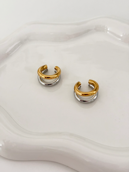 Two Tone Double Hoop Ear Cuff Set
