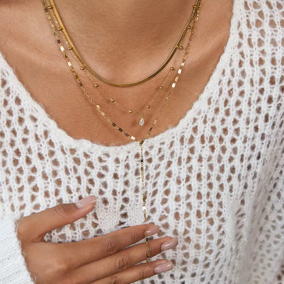 Drop Zirconia Layered Lariat Necklace
