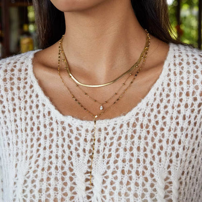 Drop Zirconia Layered Lariat Necklace