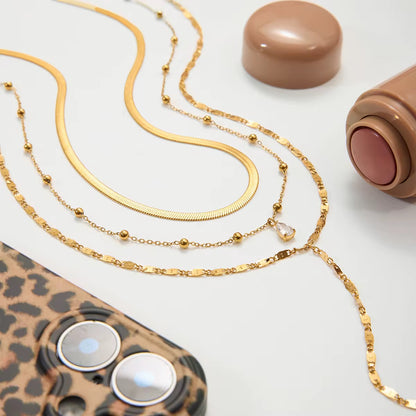 Drop Zirconia Layered Lariat Necklace