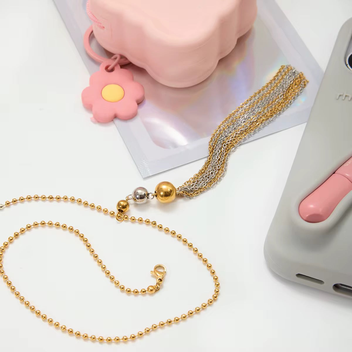 Two Tone Balls Tassel Long Necklace