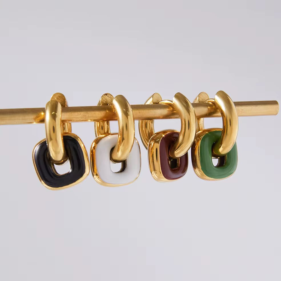 Colored Enamel Pendant Hoop Earrings (Choose one)