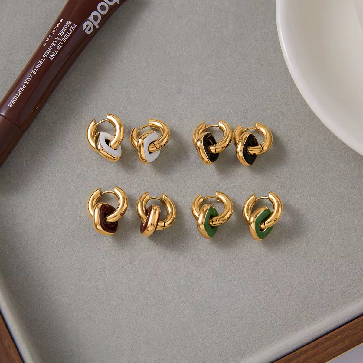 Colored Enamel Pendant Hoop Earrings (Choose one)