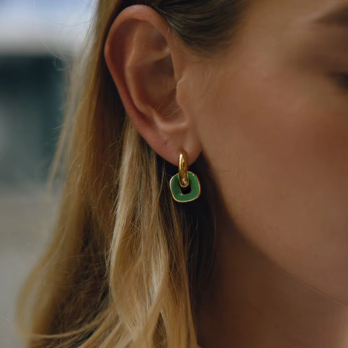 Colored Enamel Pendant Hoop Earrings (Choose one)