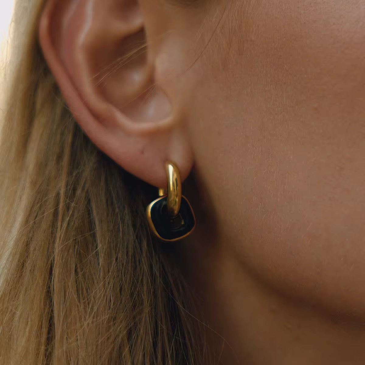 Colored Enamel Pendant Hoop Earrings (Choose one)