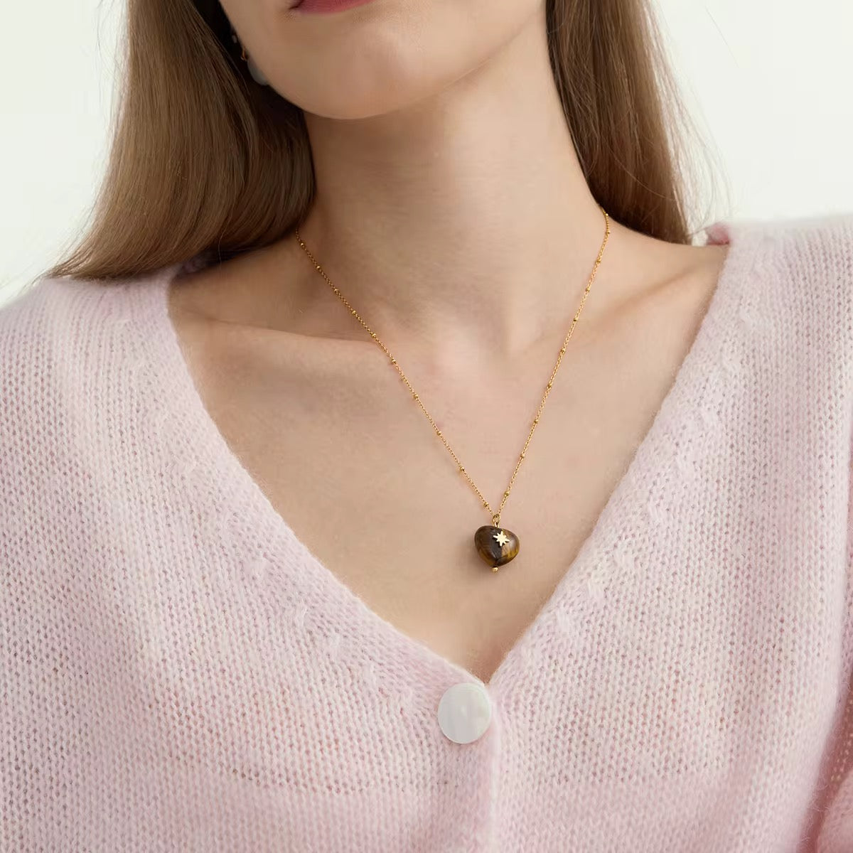 Amber Heart Pendant Necklace