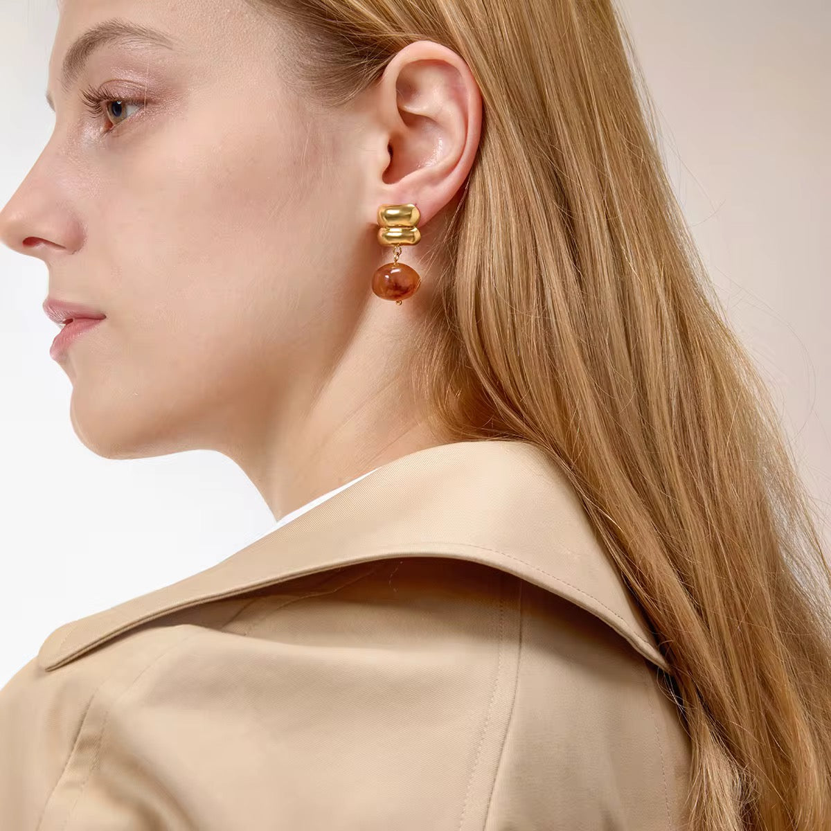 Resin Amber Drop Pendant Stud Earrings