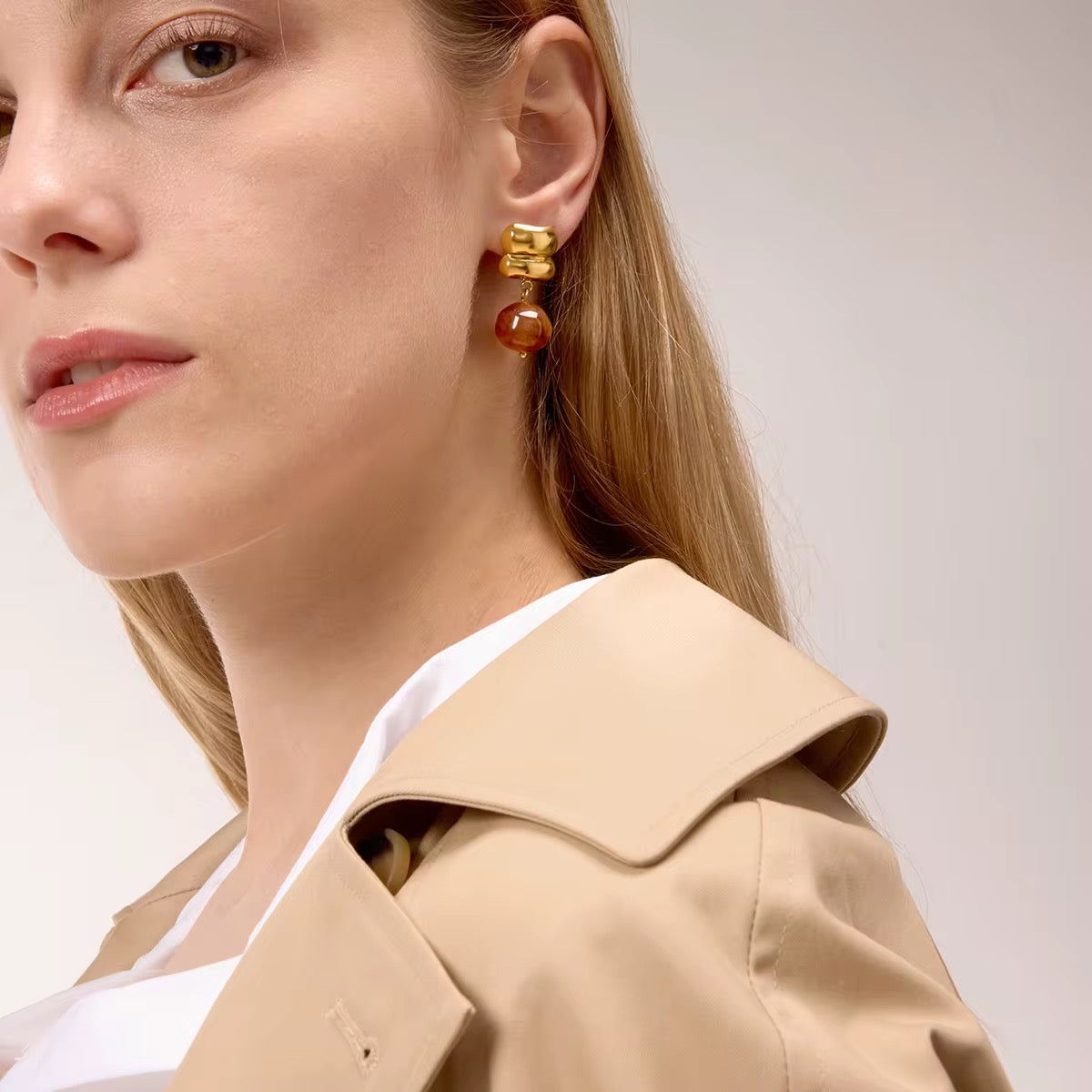 Resin Amber Drop Pendant Stud Earrings