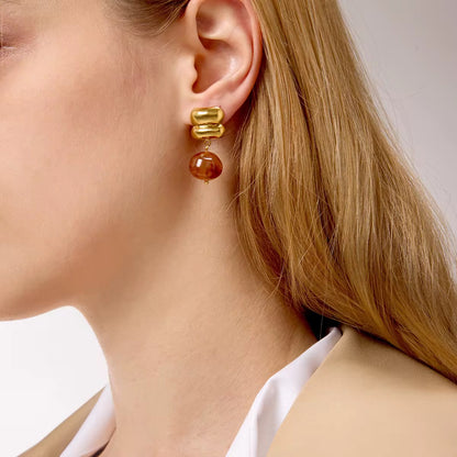 Resin Amber Drop Pendant Stud Earrings