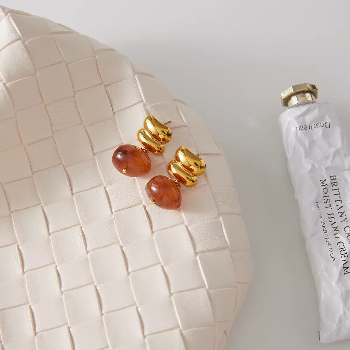 Resin Amber Drop Pendant Stud Earrings