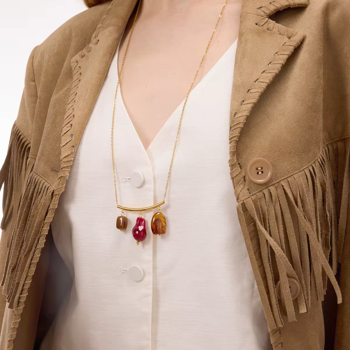 Resin Stones Pendant Long Necklace