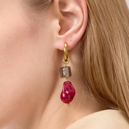 Resin Stones Pendant Huggie Earrings