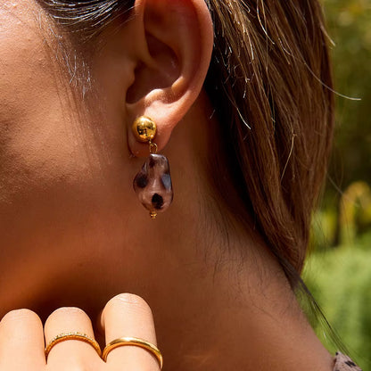 Resin Animal Print Stone Pendant Stud Earrings