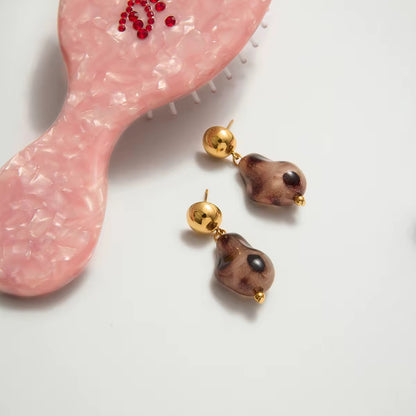 Resin Animal Print Stone Pendant Stud Earrings