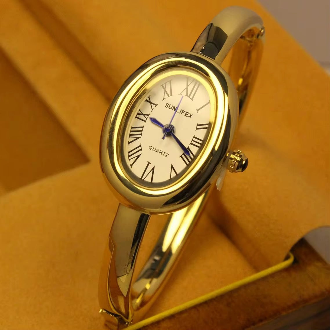 Gold Oval Bangle Watch