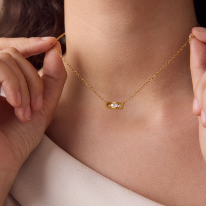 Zirconias Small Bar Pendant Gold Necklace