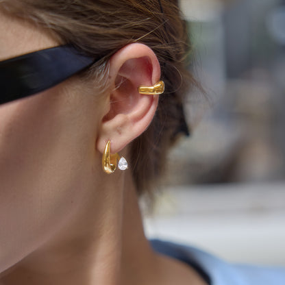 Gold Drop Zirconia Double Layer Hoop Earrings