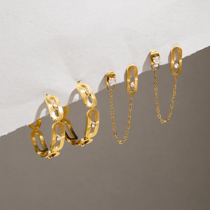 Zirconias Bar Chain Stud Gold Earrings