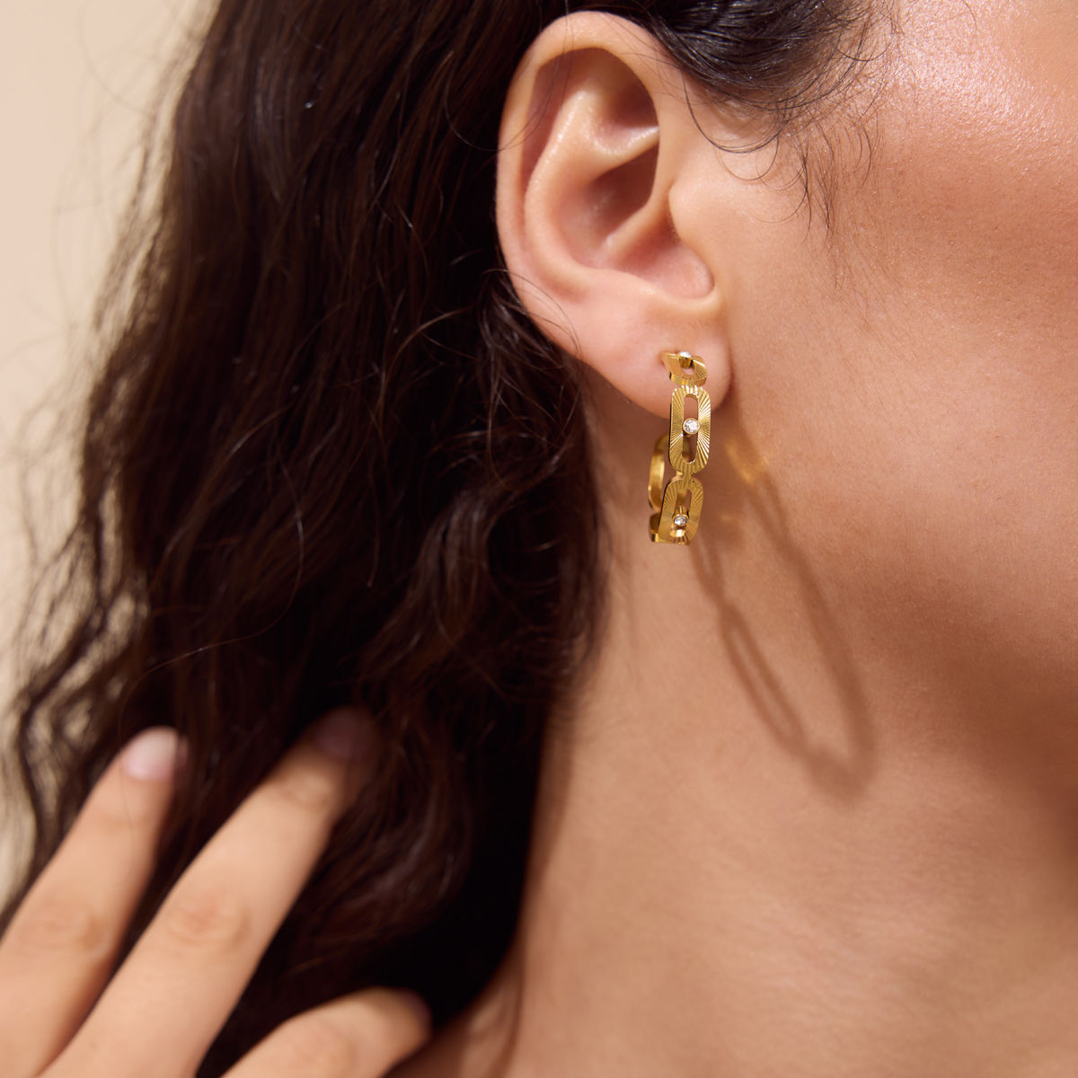 Zirconias Bar Hoop Stud Gold Earrings