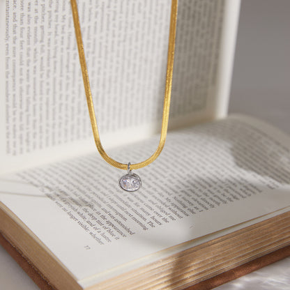 Two Tone Snake Oval Zirconia Pendant Necklace