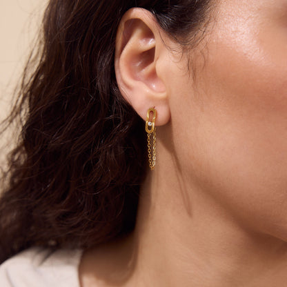 Zirconias Bar Chain Stud Gold Earrings