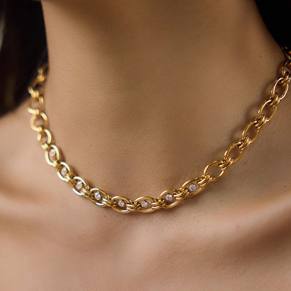 Zirconias Oval Chunky Chain Necklace
