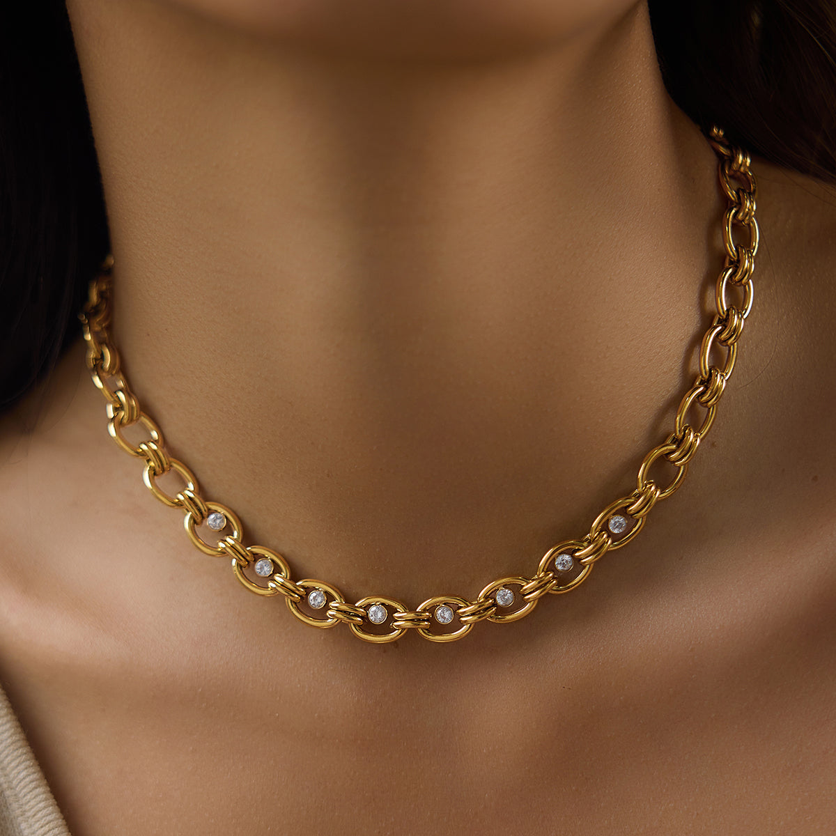 Zirconias Oval Chunky Chain Necklace