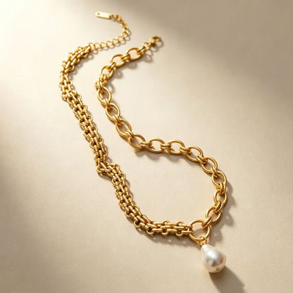 Chunky Pearl Pendant Two Style Chain Necklace