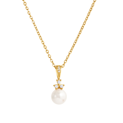 Single Pearl & Zirconias Pendant Necklace