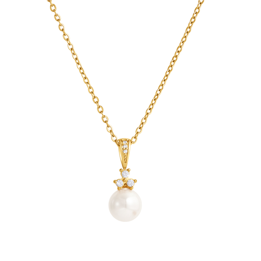 Single Pearl & Zirconias Pendant Necklace