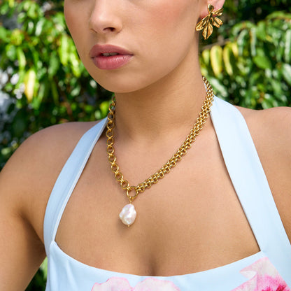 Chunky Pearl Pendant Two Style Chain Necklace