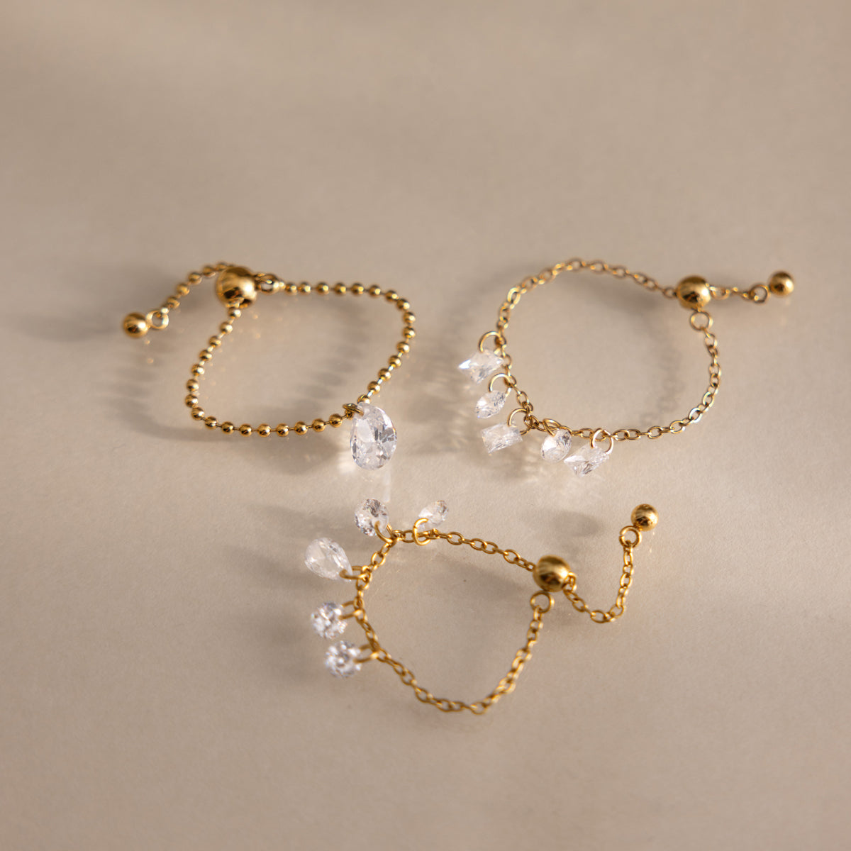 Drop Crystals Adjustable Chain Ring