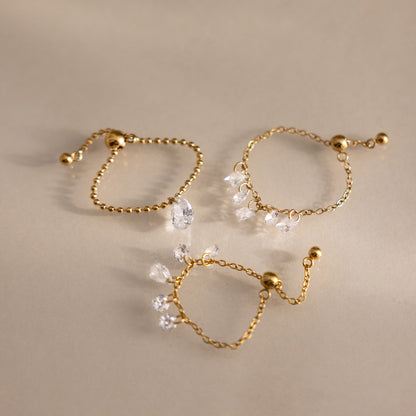 Drop Crystals Adjustable Chain Ring