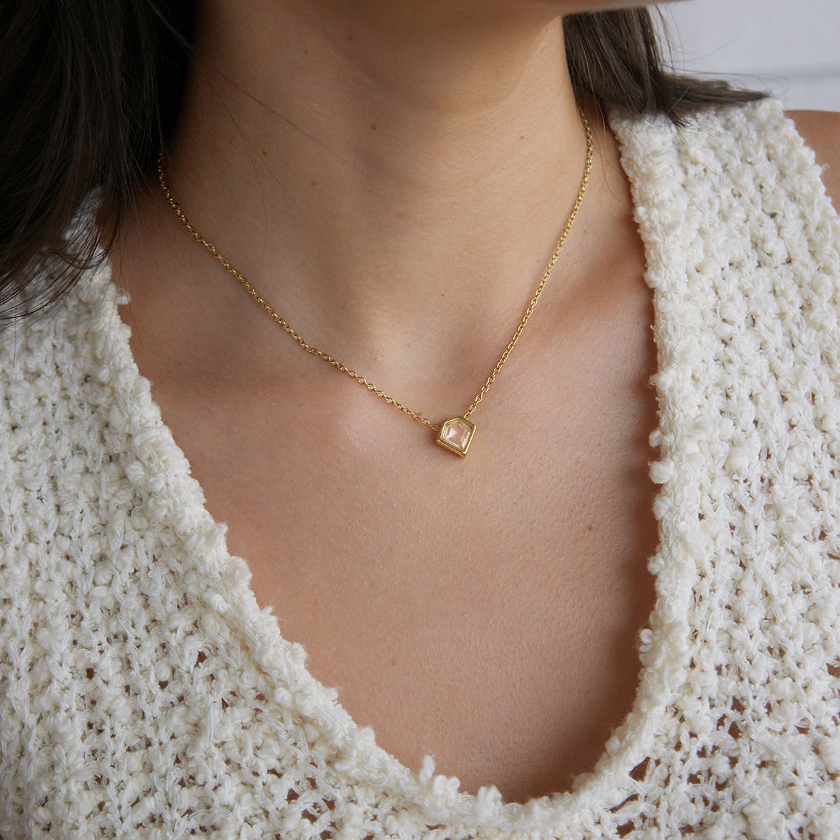 Diamond Shape Zirconia Gold Pendant Necklace